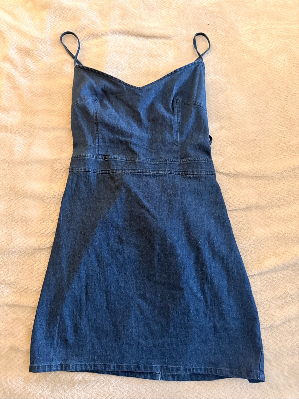 Windsor Dark Blue Denim Slip Dress with Spaghetti Straps.
